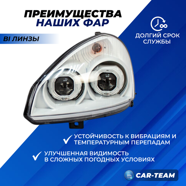 Фары Лада Приора передние 4 квадратные би линзы с ангельскими глазками, белая маска