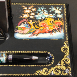 Набор письменный настольный с ручной росписью Палех "Тройка"