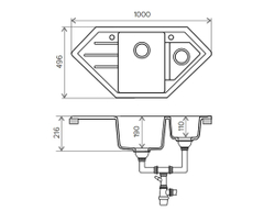 Кухонная мойка Tolero R-114 1000x496 мм Серый металлик №001