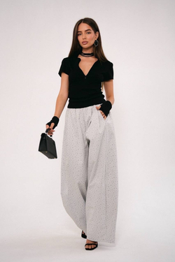 Брюки на резинке из хлопка в мелкий цветочек