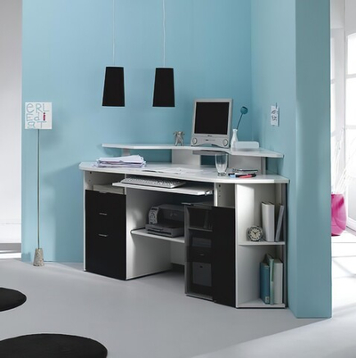 Компьютерный стол 33 Черный 190/ Белый 101 186*98*90 см, Черный, Белый   Фиеста