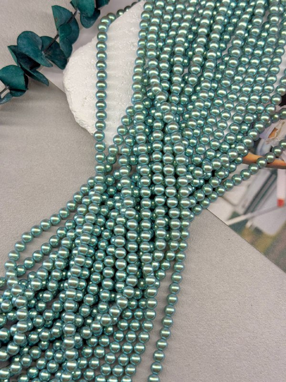 Жемчуг Premium, 6 мм, нить 40 см, мятный радужный