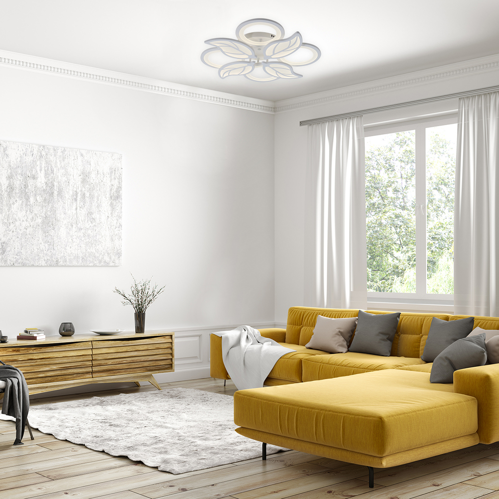 Потолочный светодиодный светильник 120Вт, 9500лм, 3300-6500K, Ra>80, плавная регулировка мощности, изменение цветовой температуры, пульт, металл/акрил, белый