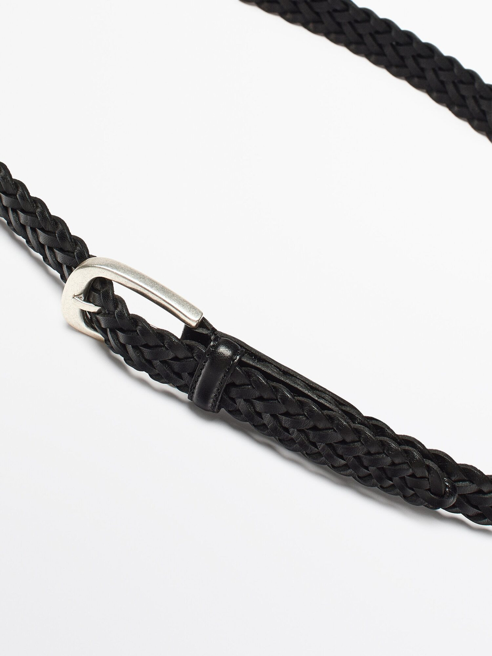 Massimo Dutti Плетеный ремень из кожи, черный