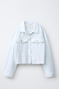 ZARA УКОРОЧЕННАЯ ДЖИНСОВАЯ КУРТКА, СИНЕВАТЫЙ