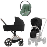Коляска Cybex Priam IV Rosegold complete Cloud T Leaf Green Plus Base T 3 в 1 Sepia Black