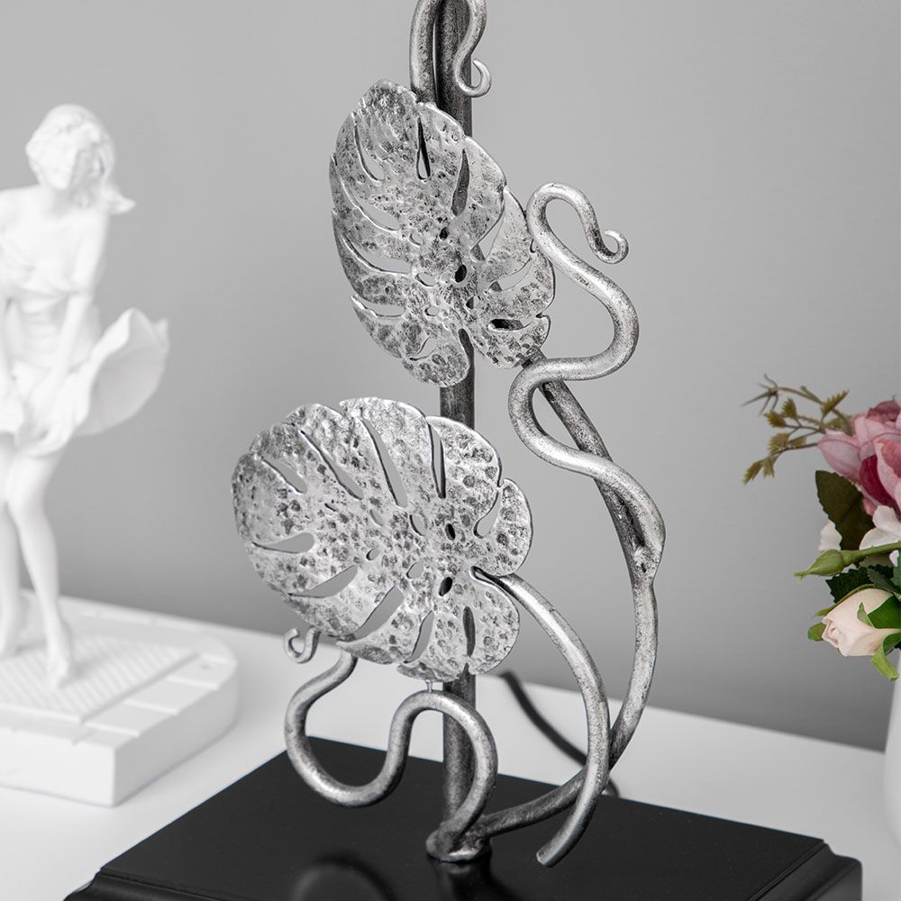 Настольная лампа Monstera Deliciosa (Монстера) Черный Античное серебро с абажуром Vintage Черный