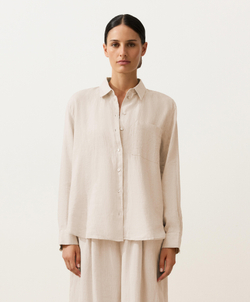 Oysho Рубашка свободного кроя из 100%-го льна, песочный меланж