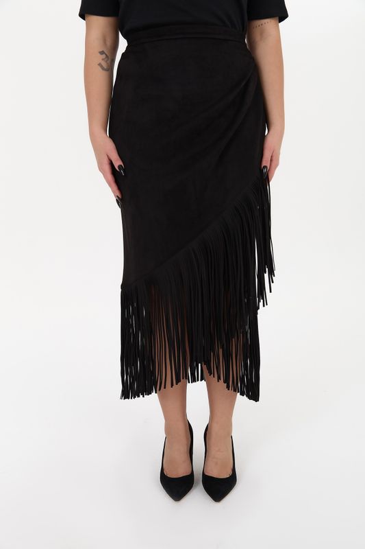 Юбка из искусственной замши с бахромой, черный