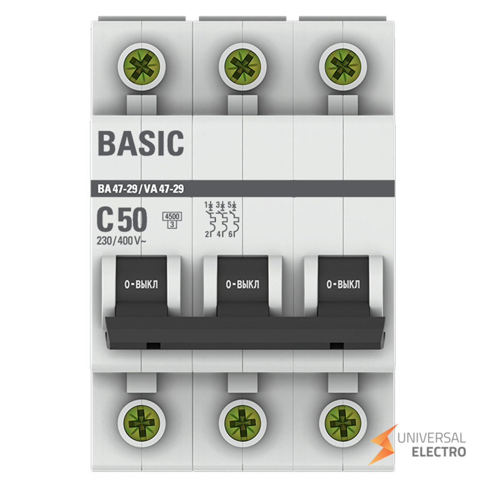 Автоматический выключатель 3P 50А (C) 4,5кА ВА 47-29 Basic