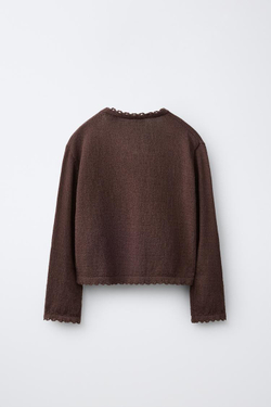 ZARA КАРДИГАН С ВОЛНИСТЫМ КРАЕМ, КОРИЧНЕВЫЙ