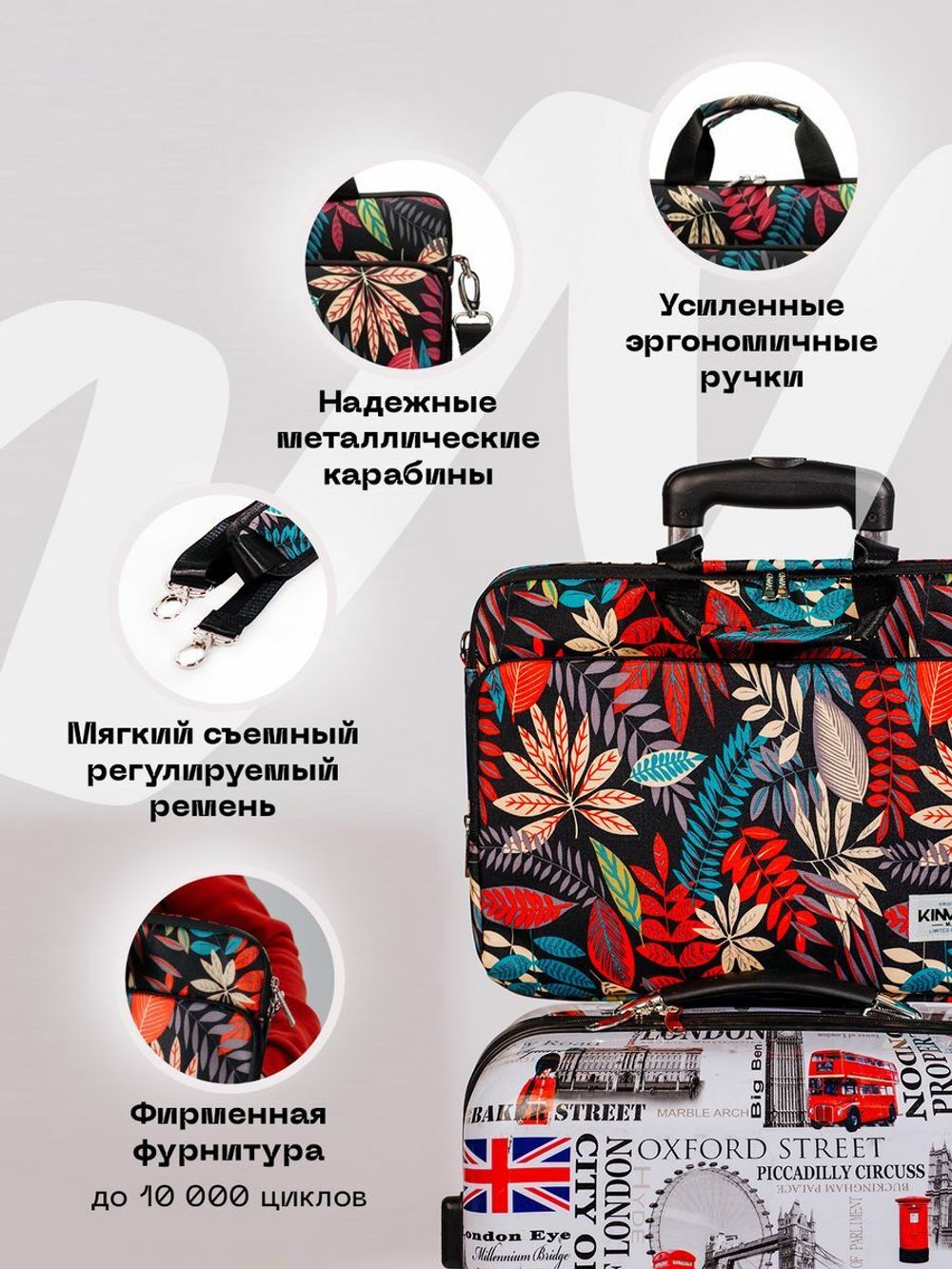 Сумка для ноутбука 15,6" и 17" с ремнем на плечо и большим карманом спереди (Джунгли)