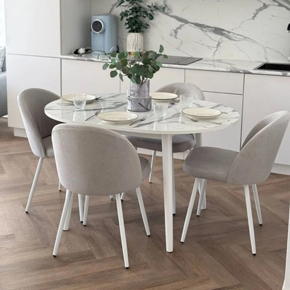 Обеденная группа стол Белый мрамор и 4 стула Элион цвет светло-серый