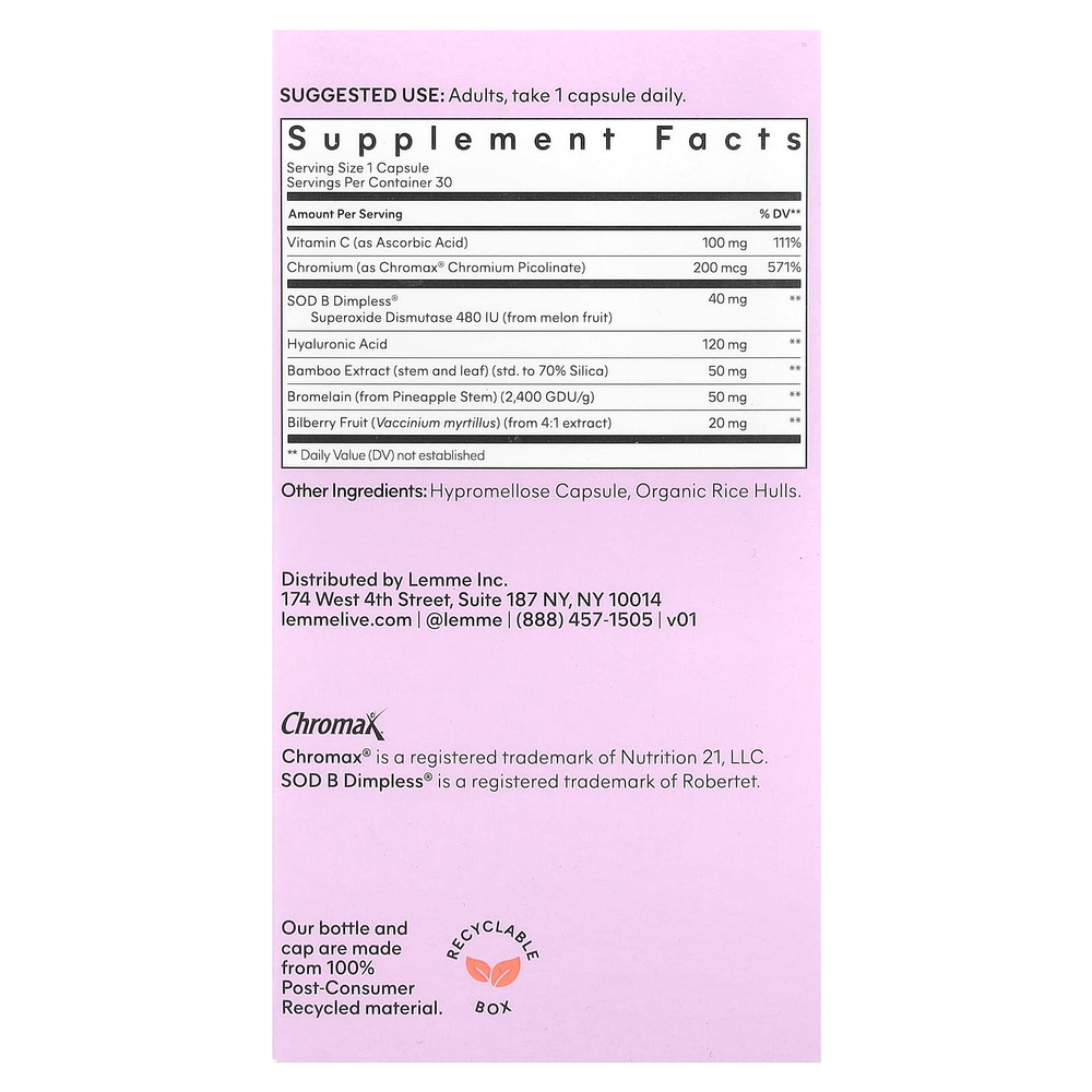 Lemme, Разглаживание, поддержка целлюлита и разглаживание кожи, 30 веганских капсул