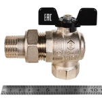 Кран шаровой полнопроходной угловой STOUT - 3/4" (ВР/НР-американка PN50, Tmax 150°C, ручка-бабочка)