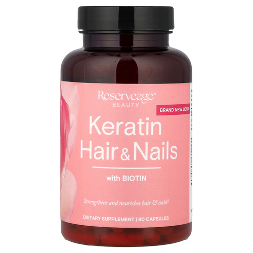 Reserveage Beauty, кератин для волос и ногтей с биотином, 60 капсул