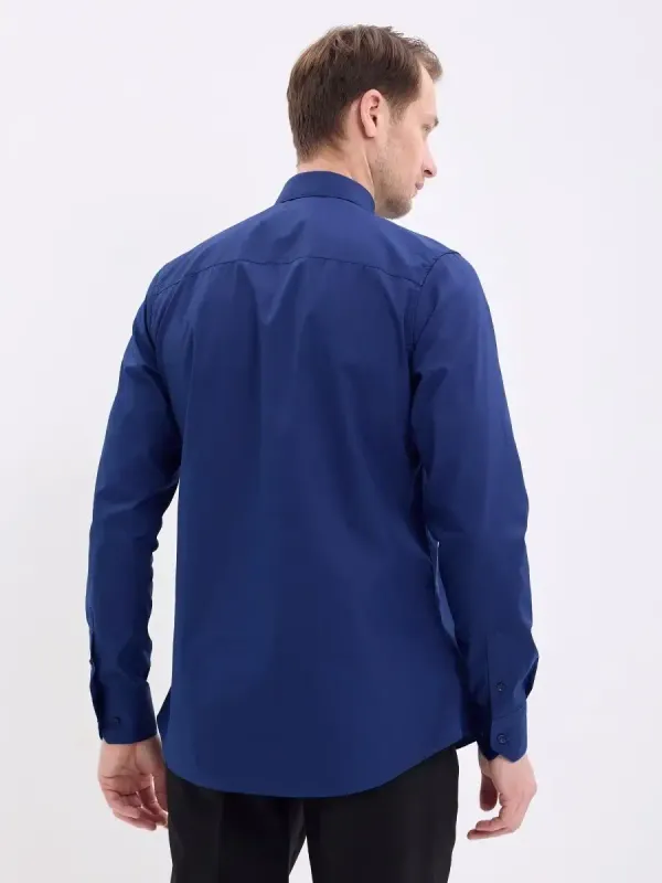 Рубашка на высокий рост LONG SLIM FIT с длинным рукавом, темно-синяя