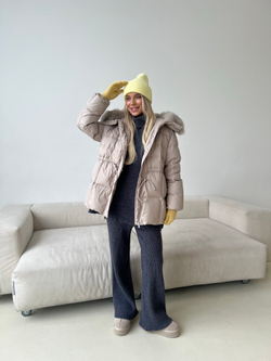 Пуховик Fresh миди с кулиской бежевый