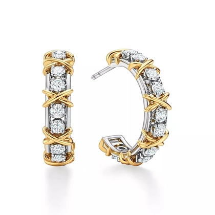 Серьги из платины и жёлтого золота 18k с бриллиантами, Tiffany 💠 Sixteen stone - Jean Shlumberge - Единственные в наличии