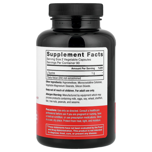 Force Factor, таурин, 180 растительных капсул (500 мг в 1 капсуле)