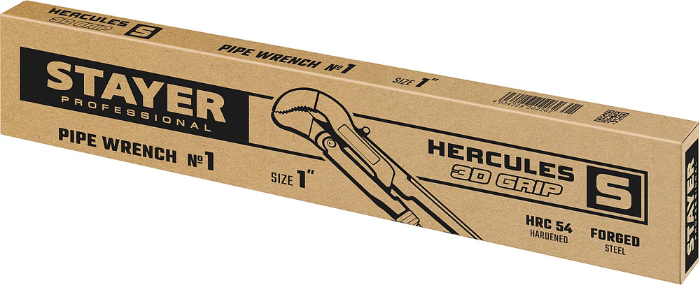 STAYER Hercules-S, №1, 1″, 330 мм, трубный ключ с изогнутыми губками, Professional (27311-1)