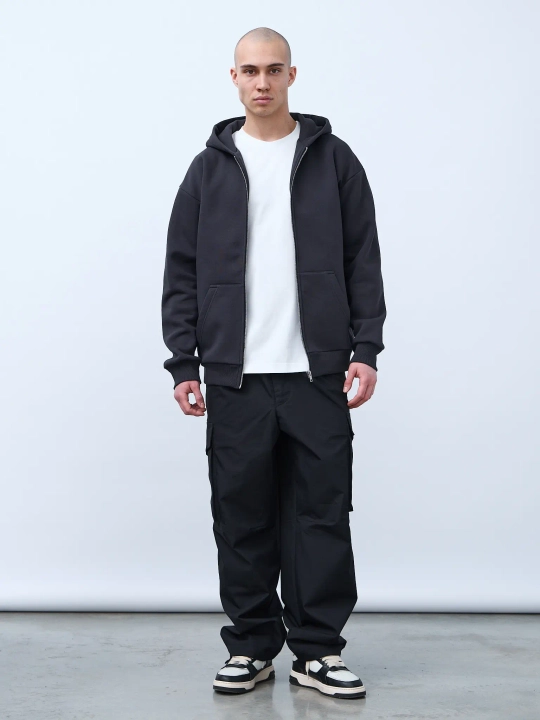 Худи оверсайз на молнии с начёсом (графит)