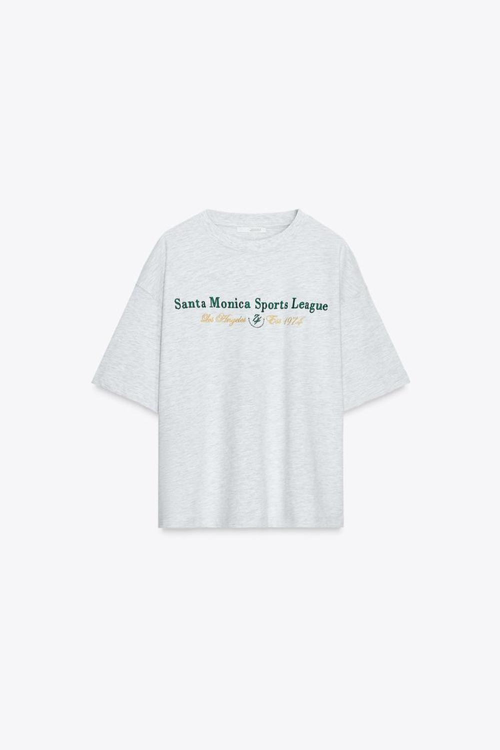 ZARA ФУТБОЛКА ИЗ ХЛОПКА С НАДПИСЬЮ, СЕРЫЙ МЕЛАНЖ