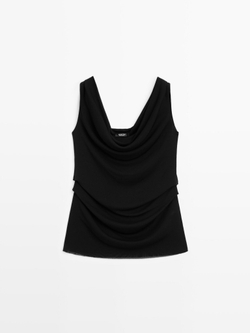Massimo Dutti Топ с драпировкой и струящимся вырезом, черный