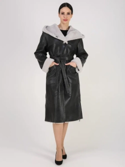 Дубленка зимняя натуральная с капюшоном длинная