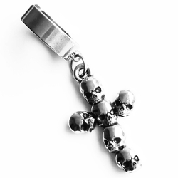 Клипса (1шт) "Крест из черепов" для имитации пирсинга уха. Медицинская сталь.