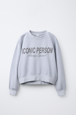 ZARA КОМПЛЕКТ: ТОЛСТОВКА И БРЮКИ WIDE LEG С НАДПИСЬЮ, СЕРЫЙ