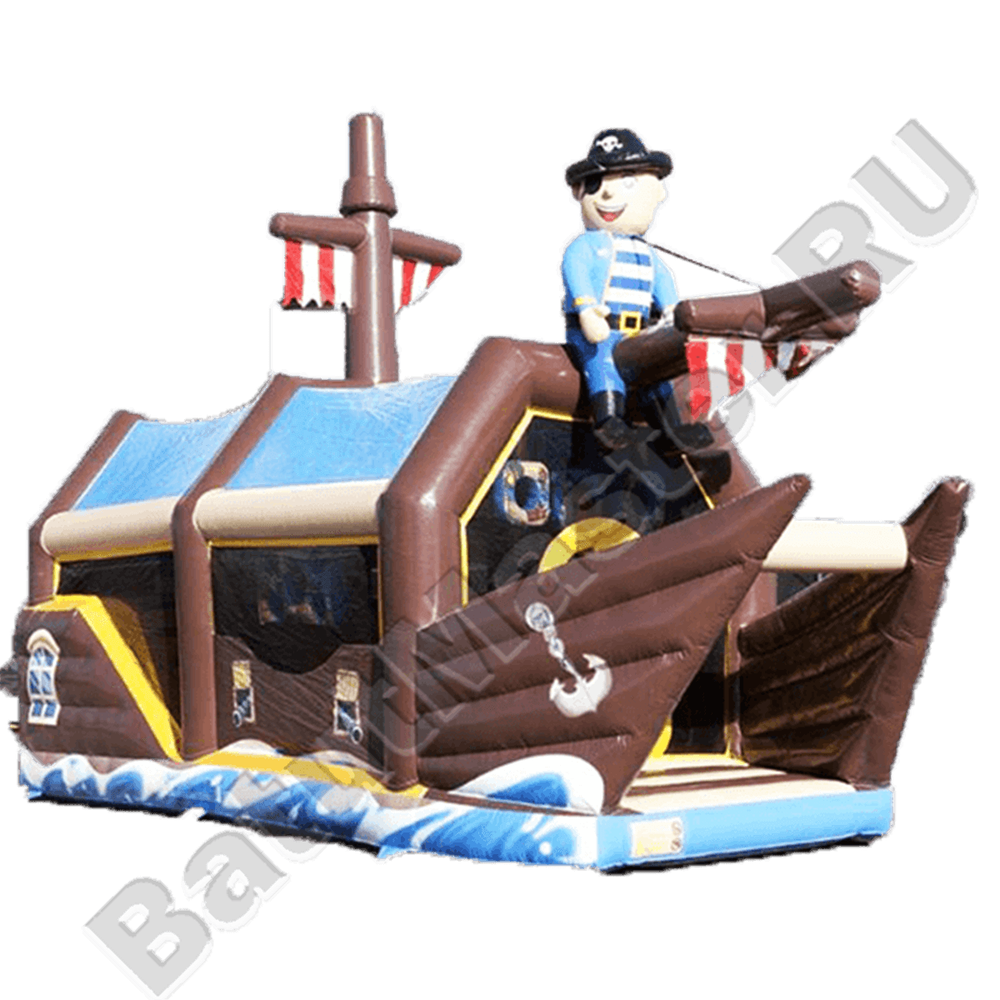 Большой батут-горка "Пиратский корабль 2" с пушками