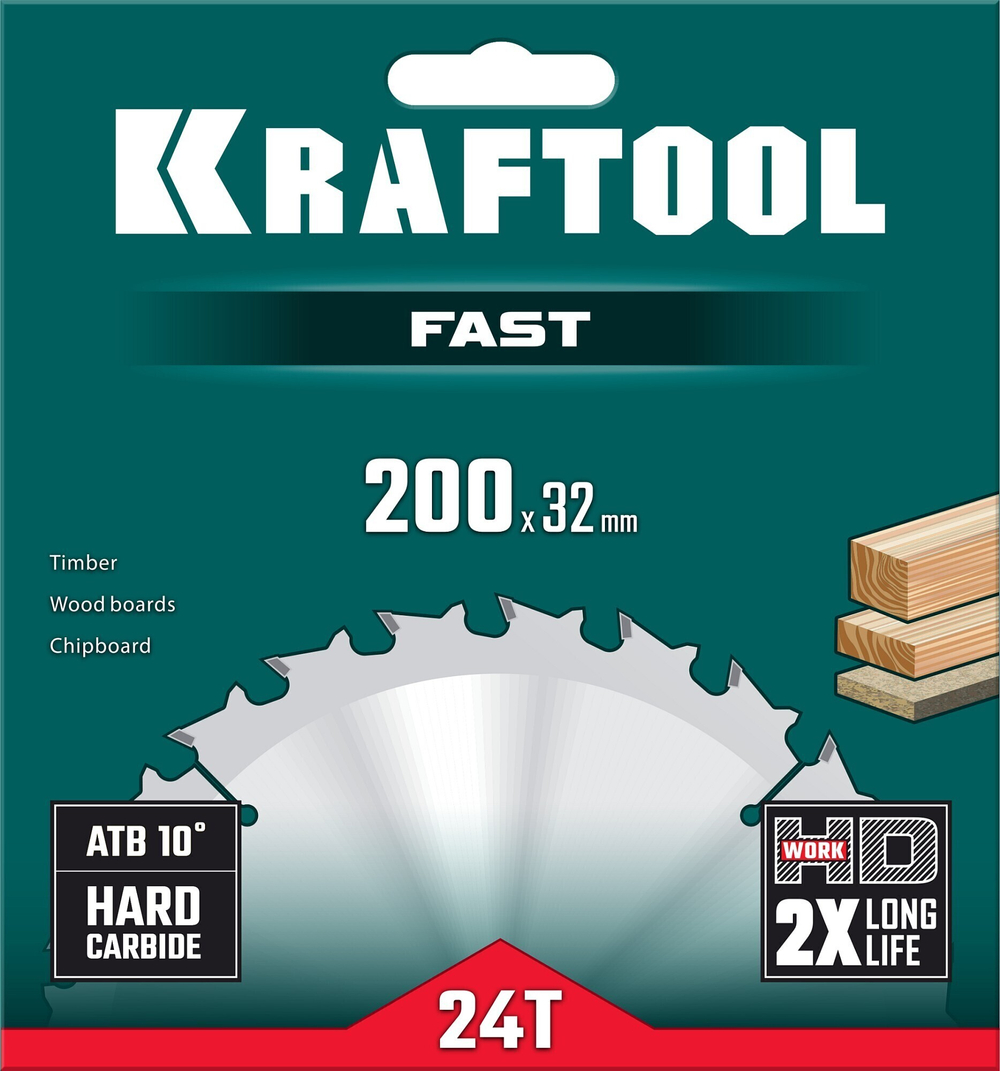 KRAFTOOL Fast, 200 х 32 мм, 24Т, пильный диск по дереву (36950-200-32)