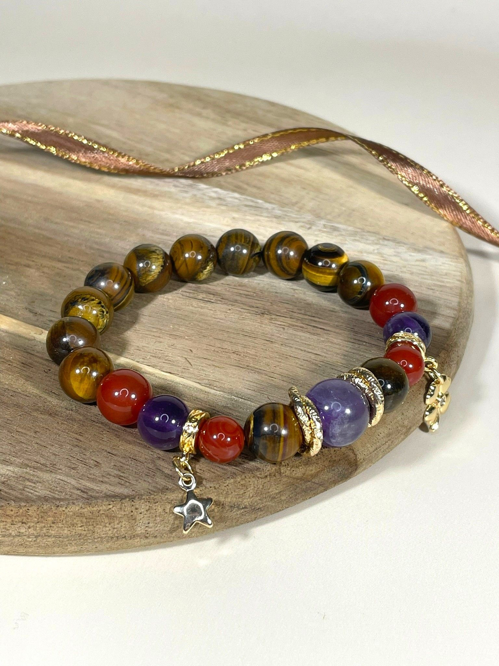 Браслет для Стрельца, тигр глаз, аметист, сердолик
