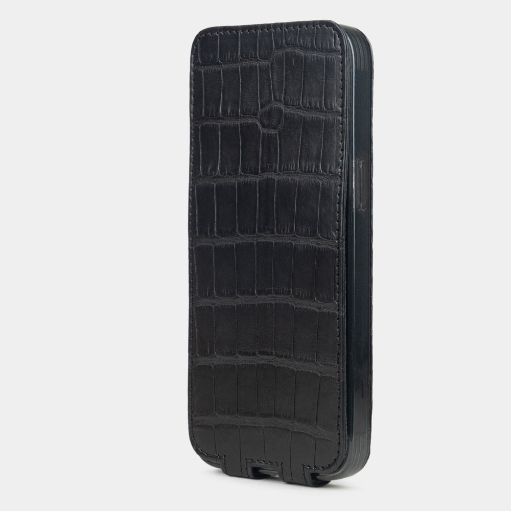 Чехол для iPhone 15 Pro Max из кожи крокодила, черного цвета
