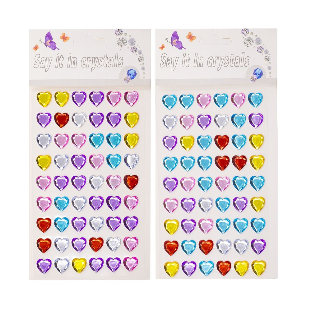 Наклейки-стразы Alingar, акриловые, "Радужные сердечки", пакет с европодвесом