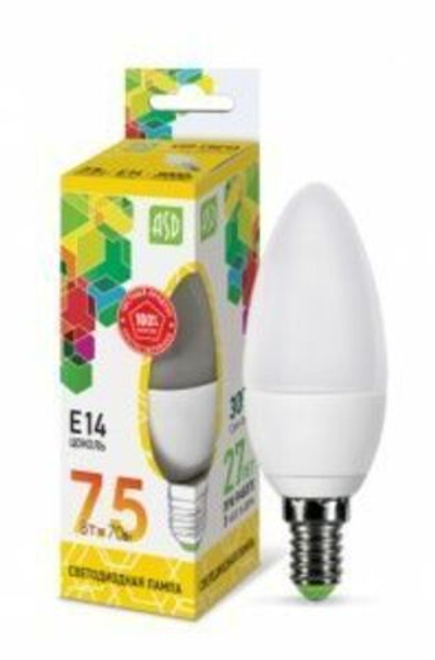 Лампа светодиодная LED-СВЕЧА 7,5Вт 220В Е14 3000К 600Лм ASD РАСПРОДАЖА