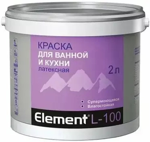 Краска Alpa Element L-100 для ванной и кухни латексная супермоющаяся белая