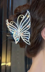 Заколка-краб большая "бабочка" инкрустированная  россыпью страз. 11,5см. Цвет золото