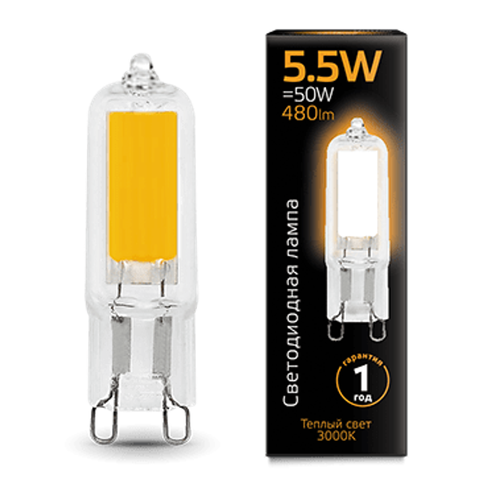 Gauss LED G9 AC220-240V 5.5W 480lm 3000K Glass 1/10/200 10780910