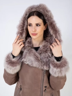 Дубленка зима натуральная с капюшоном длинная