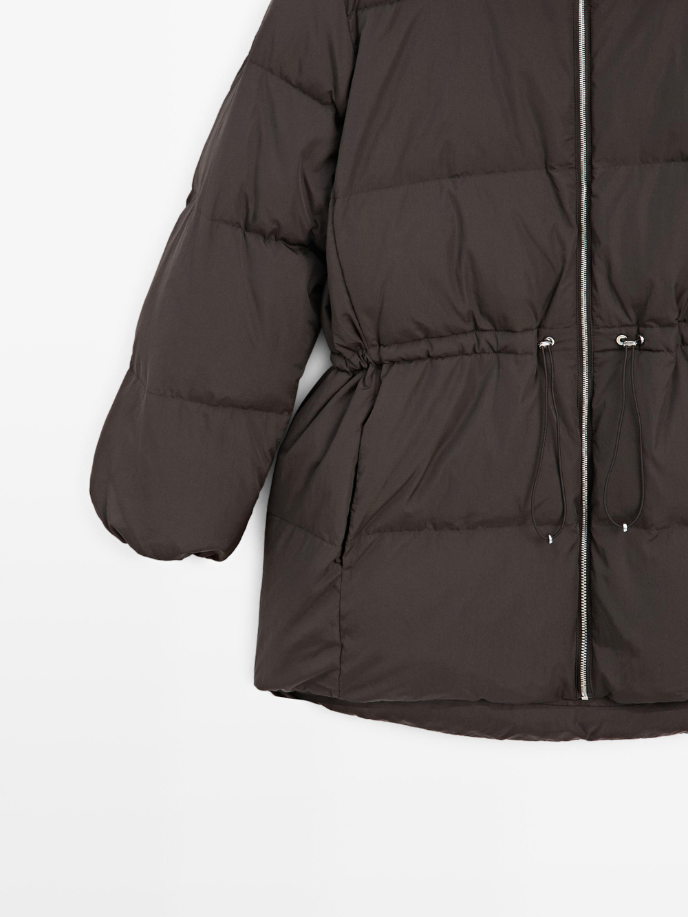 Massimo Dutti Пуховик с эластичным поясом и водоотталкивающей пропиткой, кротово-коричневый