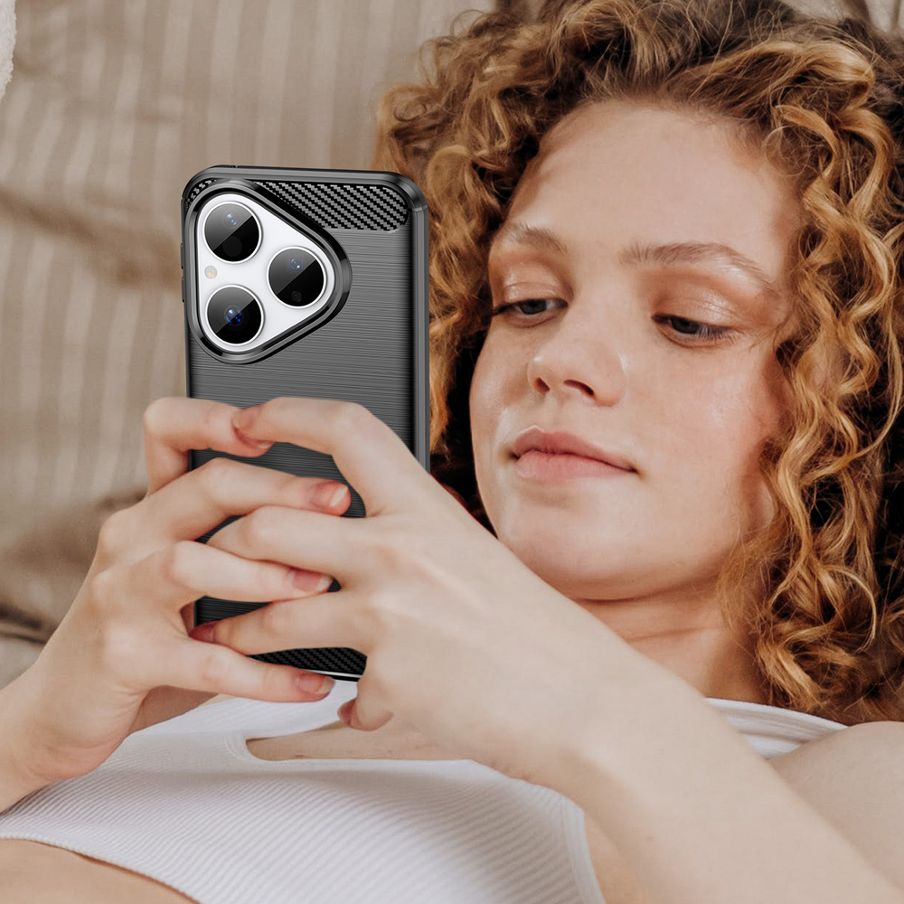 Чехол черного цвета на Huawei Pura 80, мягкий отклик кнопок, серия Carbon (с дизайном под карбон) от Caseport
