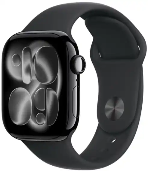 Apple Watch Series 11, 42 мм, корпус из алюминия цвета «чёрная смола», спортивный ремешок цвета «черный» S/M (MEQT4)