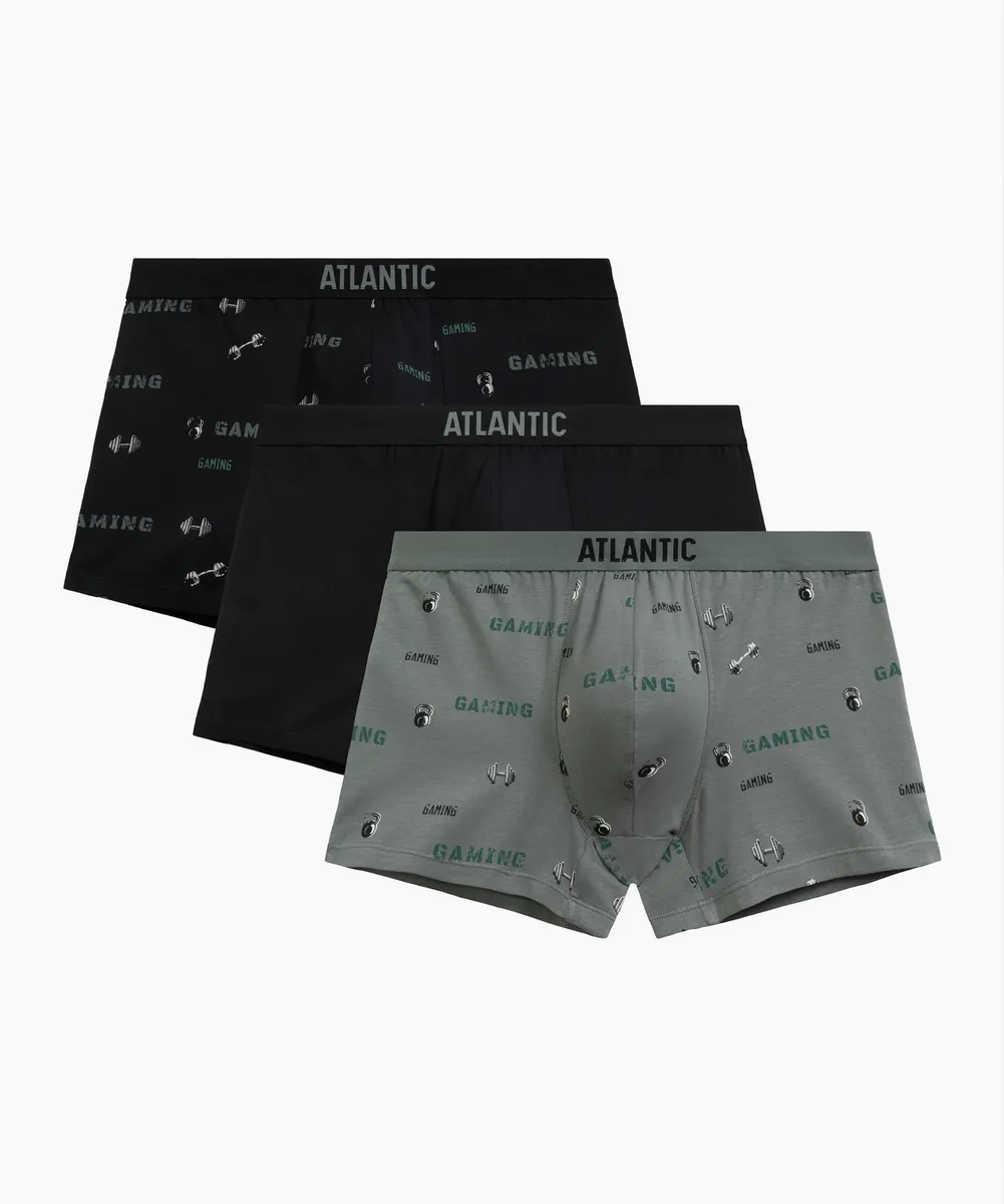 Мужские трусы шорты Atlantic, набор из 3 шт., хлопок, черный + черный + светлый хаки, 3MH-223