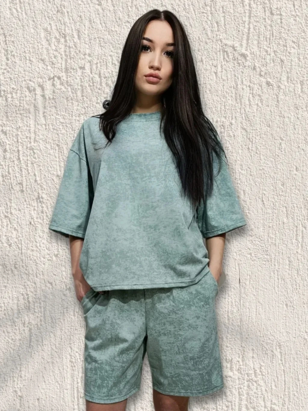 2223 Шорты женские кулирка с лайкрой мрамор полынь (54)