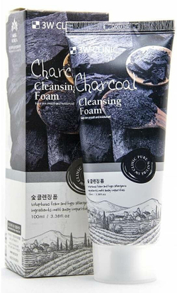 3W Clinic пенка для лица Charcoal Cleansing Foam, 100 мл, 100 г