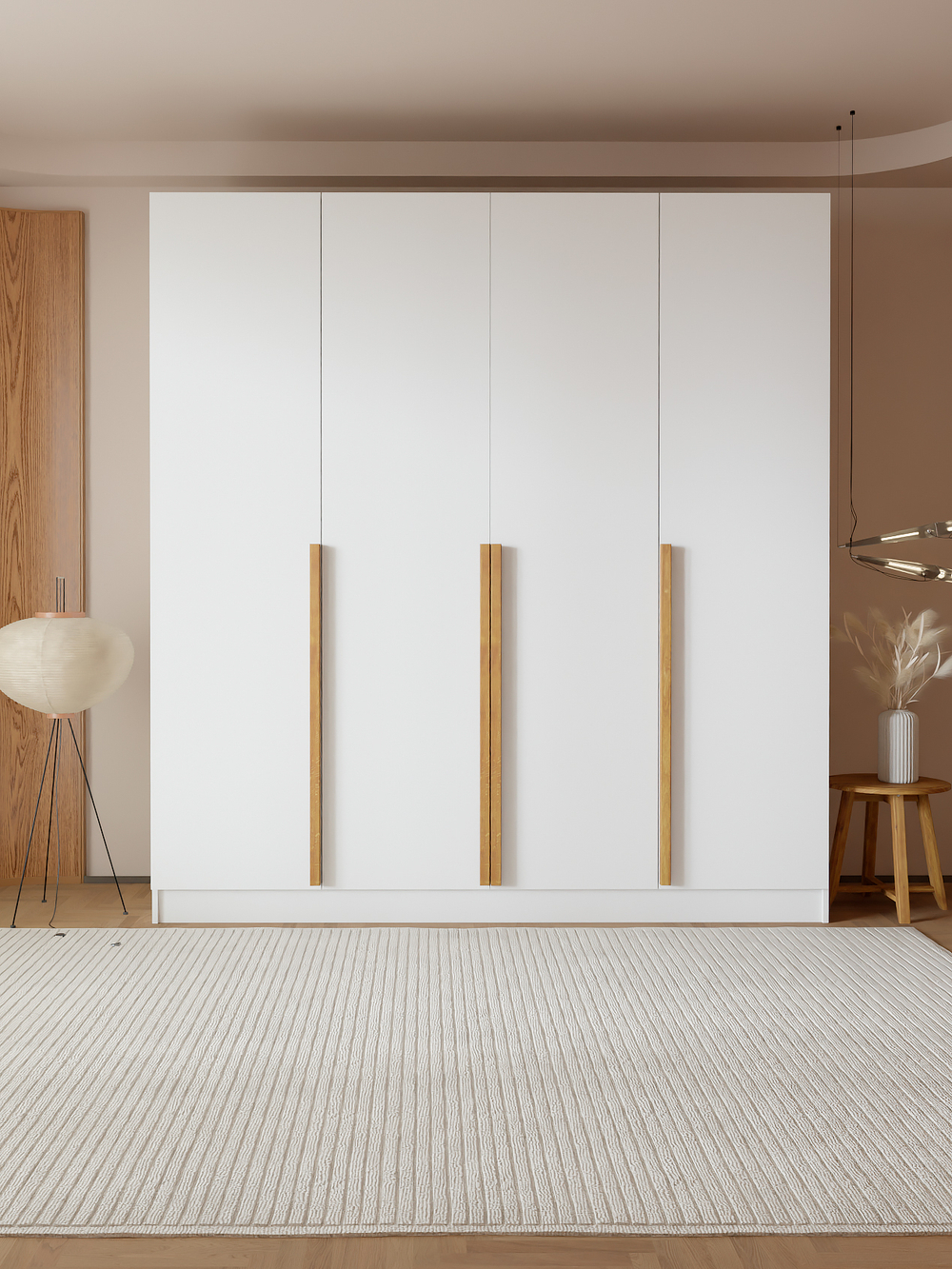 Шкаф распашной четырехдверный Джамбо+ с дубовыми ручками, белый, 215х200х58