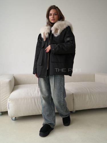 Черная хлопковая парка ARMY с серым мехом песца