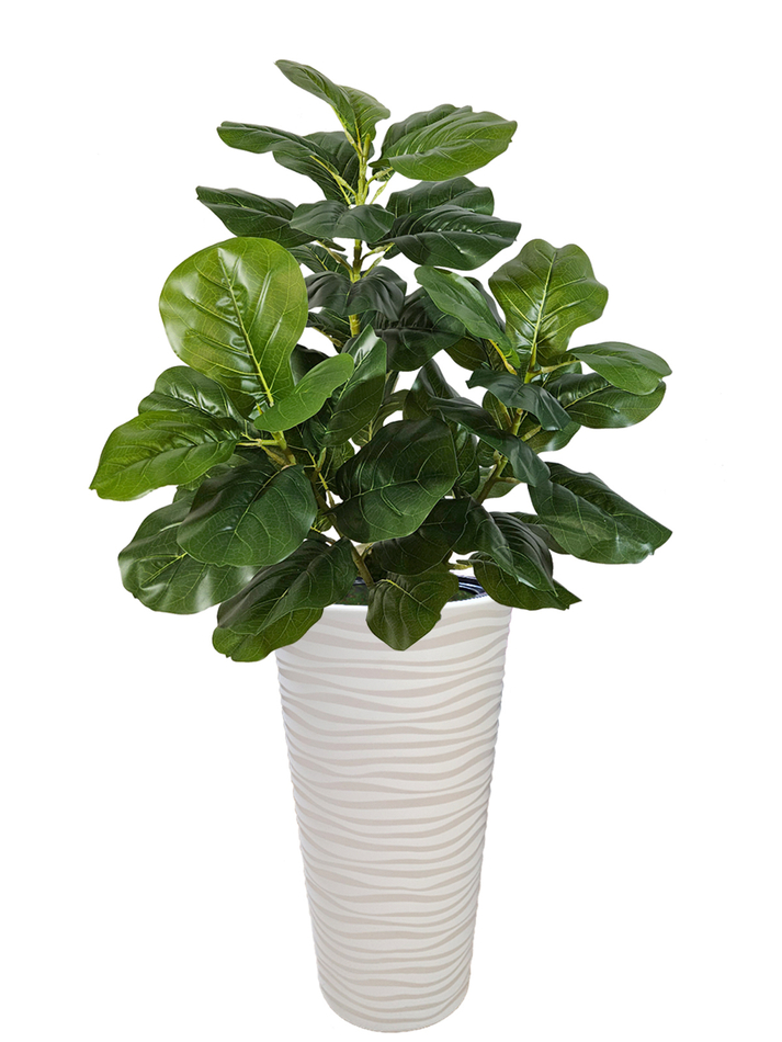 Искусственное растение Фикус Лирата 120 см зеленый в высоком круглом белом кашпо